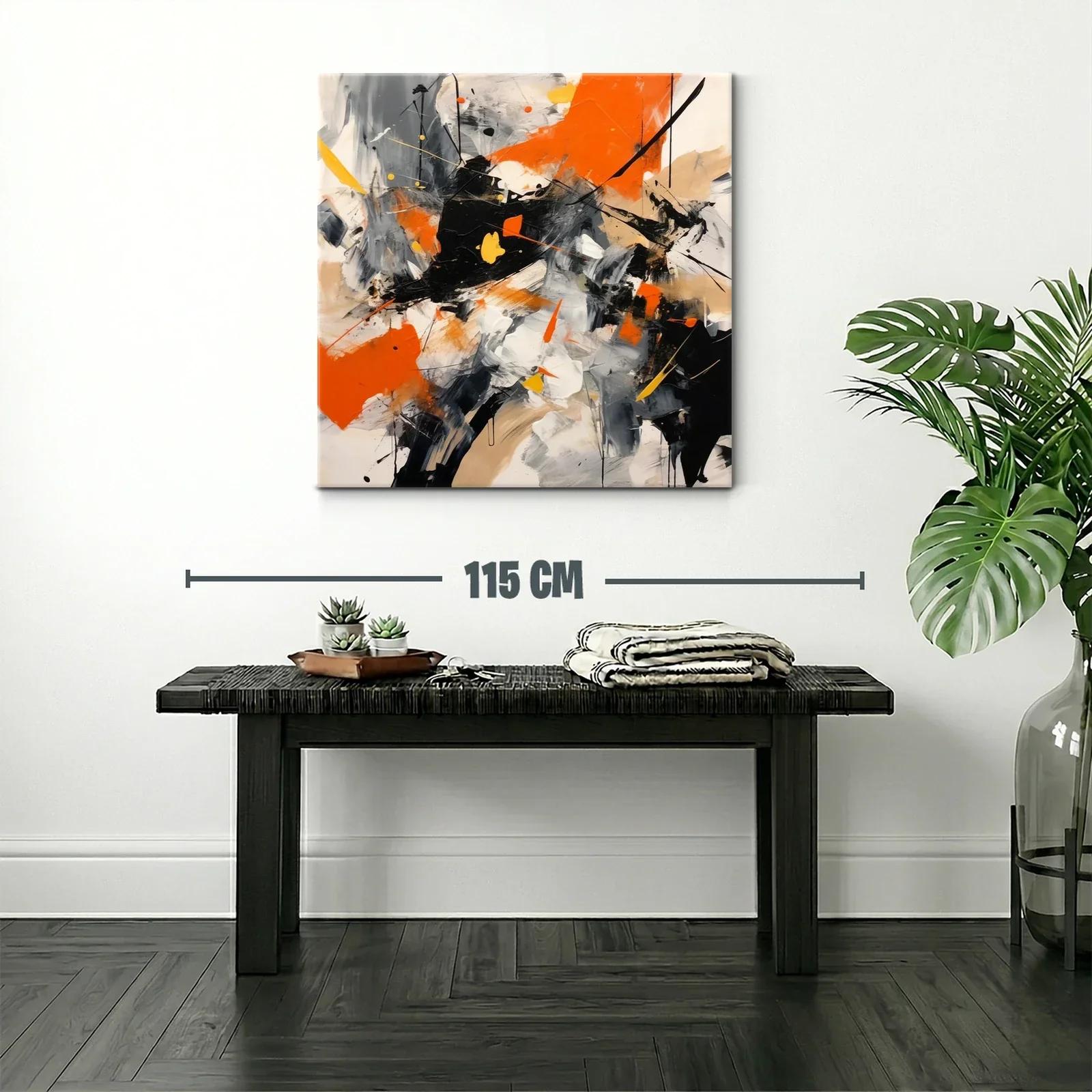 Cuadro abstracto vibrante con tonos naranjas y negros impactantes — miniatura 2