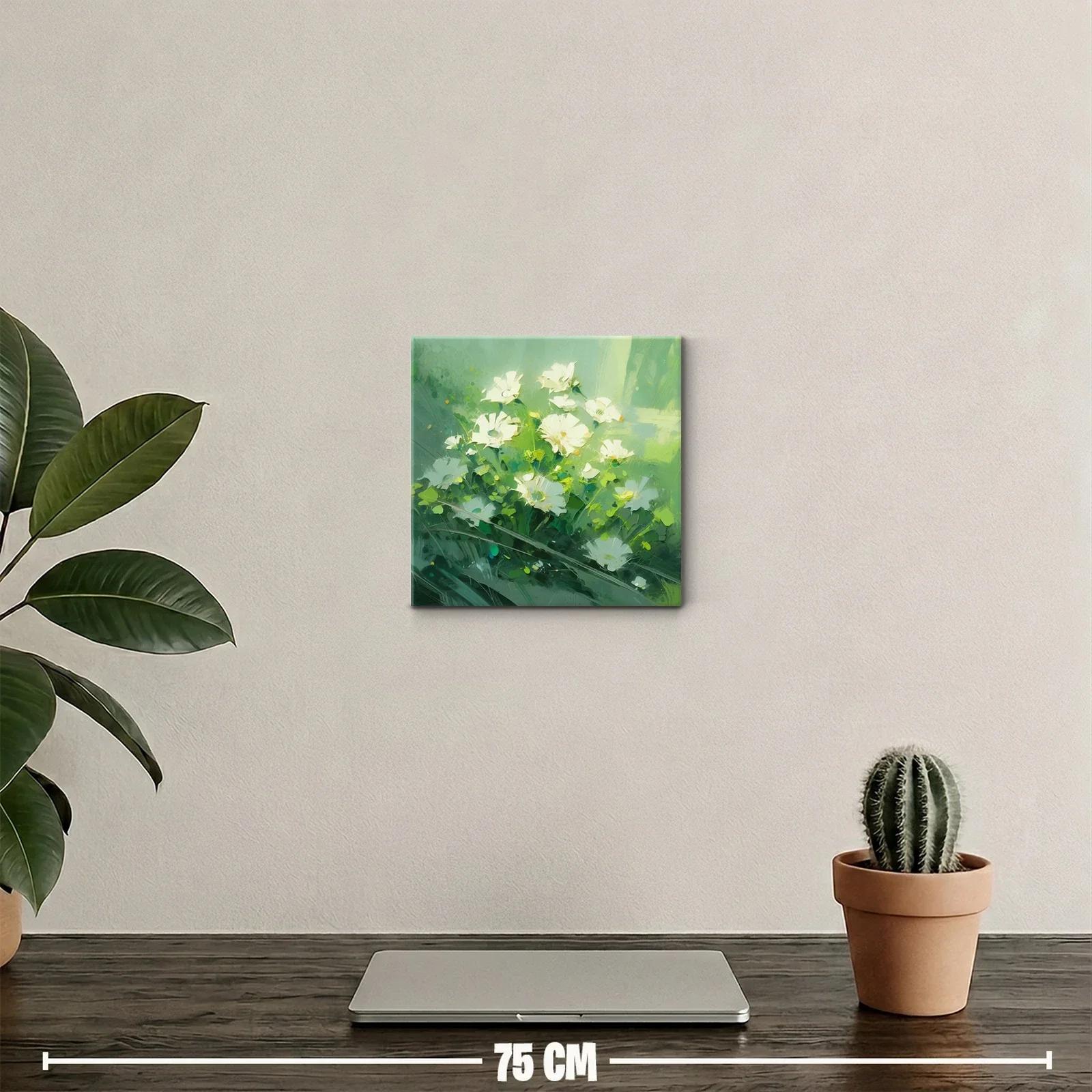 Cuadro con delicadas flores blancas sobre fondo verde — miniatura 2