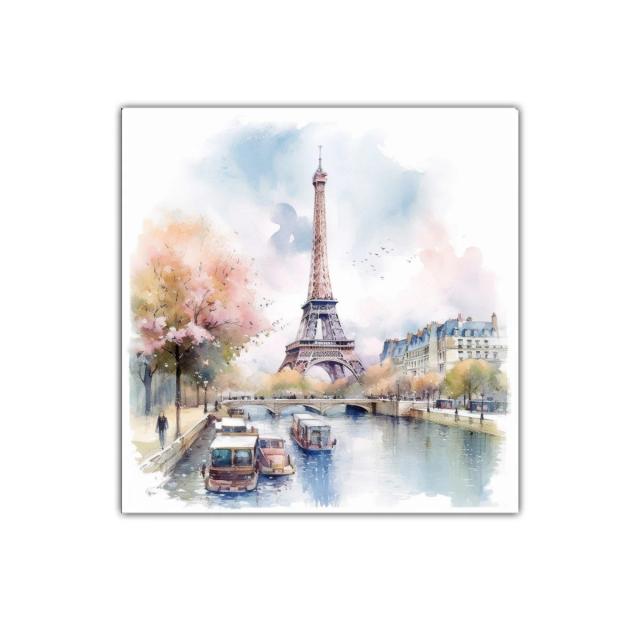 Encantador paisaje parisino con la Torre Eiffel y río sereno