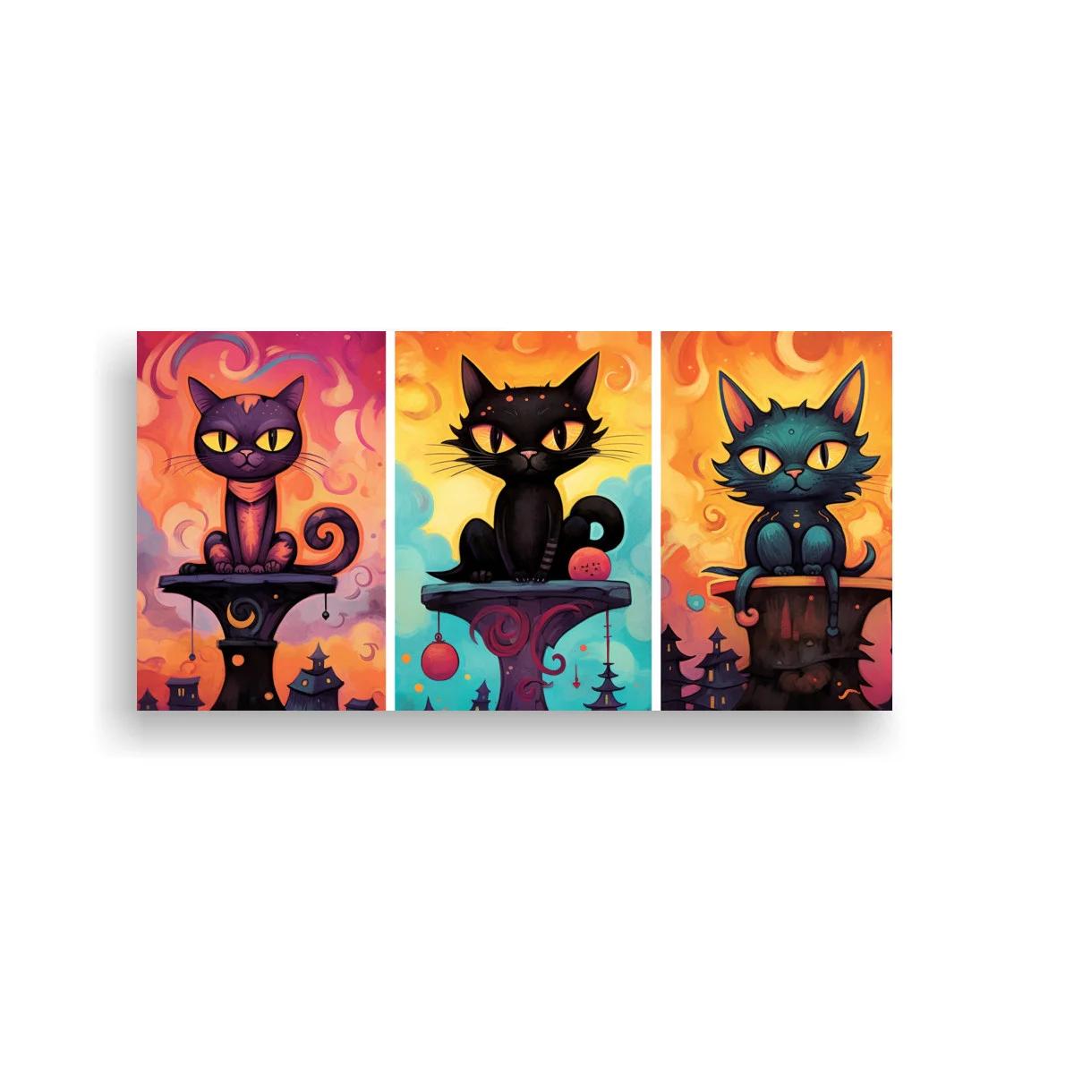 Cuadro gato negro con ojos amarillos y lunas crecientes — imagen principal
