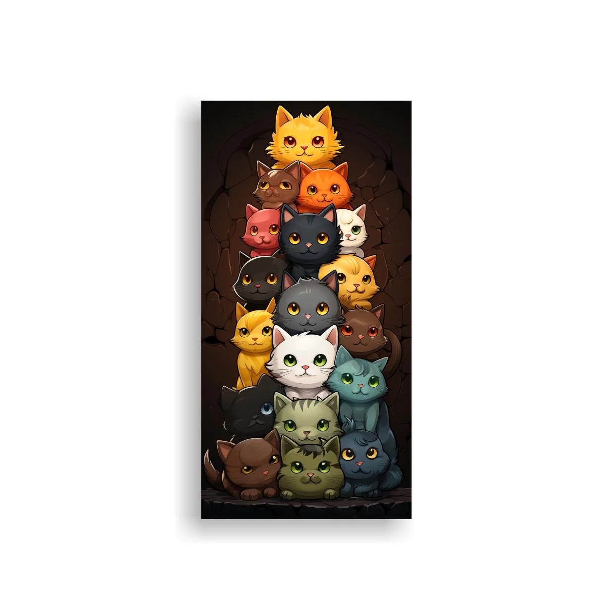 Cuadro torre de gatos con pared agrietada