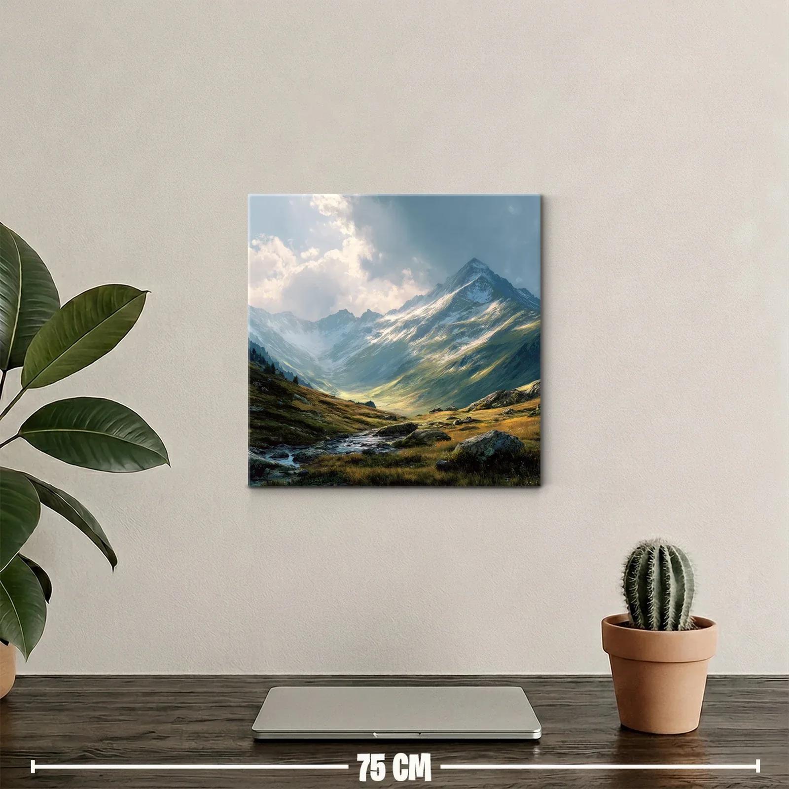 Paisaje de montaña con cielo dramático y río sereno — miniatura 2