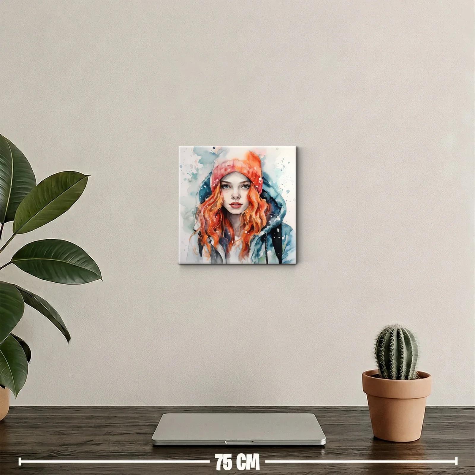 Retrato femenino con gorro y chaqueta en tonos fríos y cálidos — miniatura 2