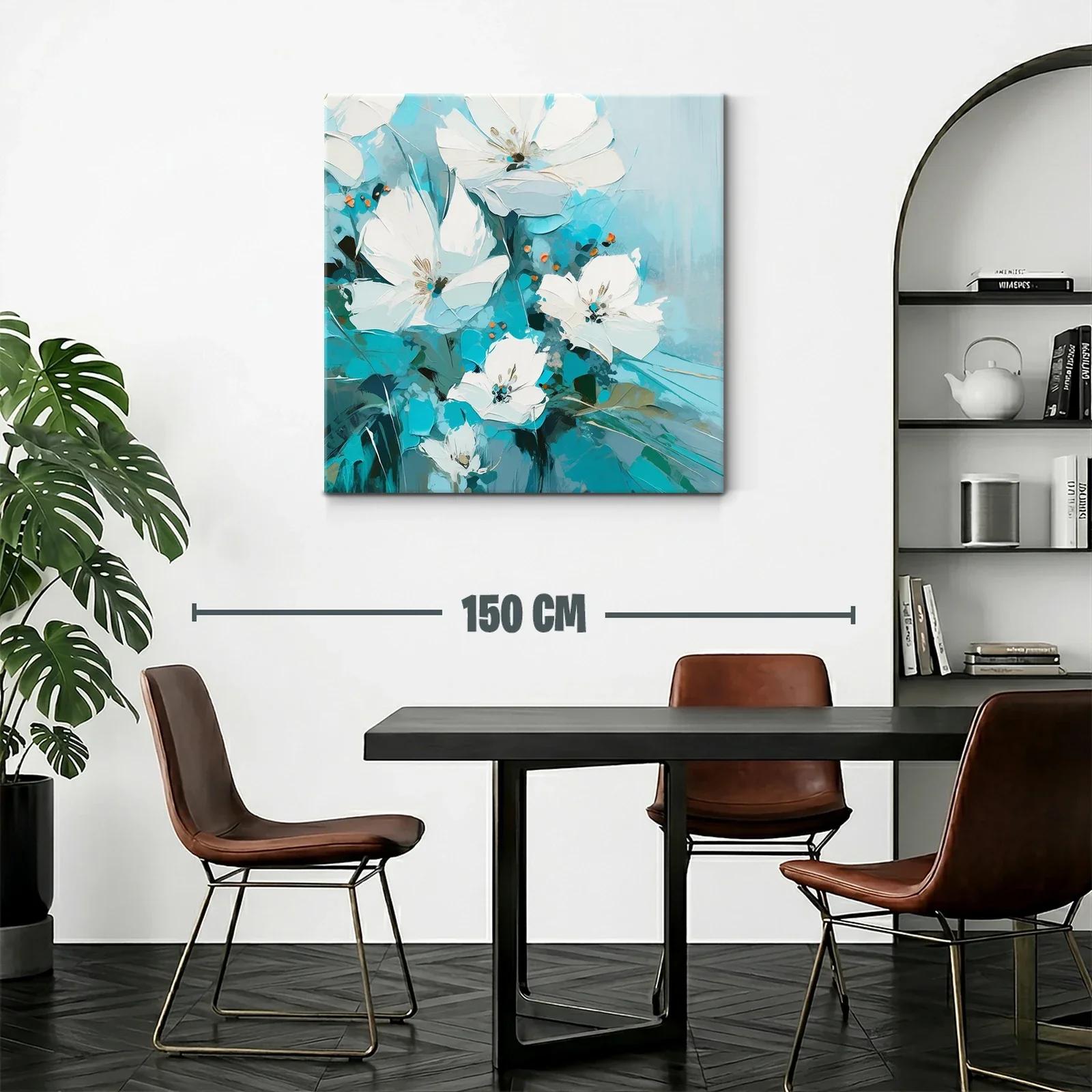 Flores blancas sobre fondo en tonos turquesa y azul — miniatura 2