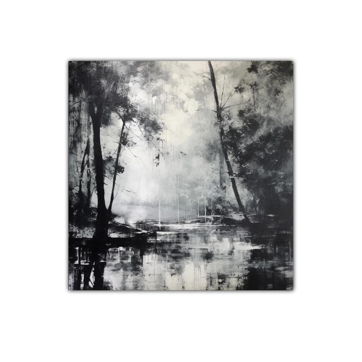 Paisaje monocromo en bosque reflejado en agua — miniatura 1