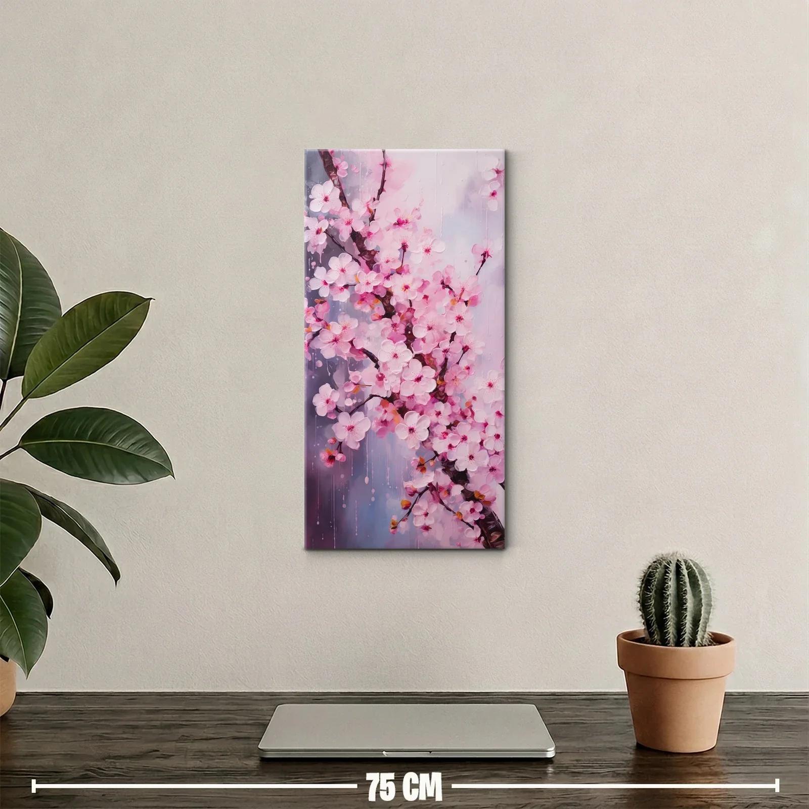 Cuadro flores de cerezo rosadas con goteos etéreos — miniatura 2