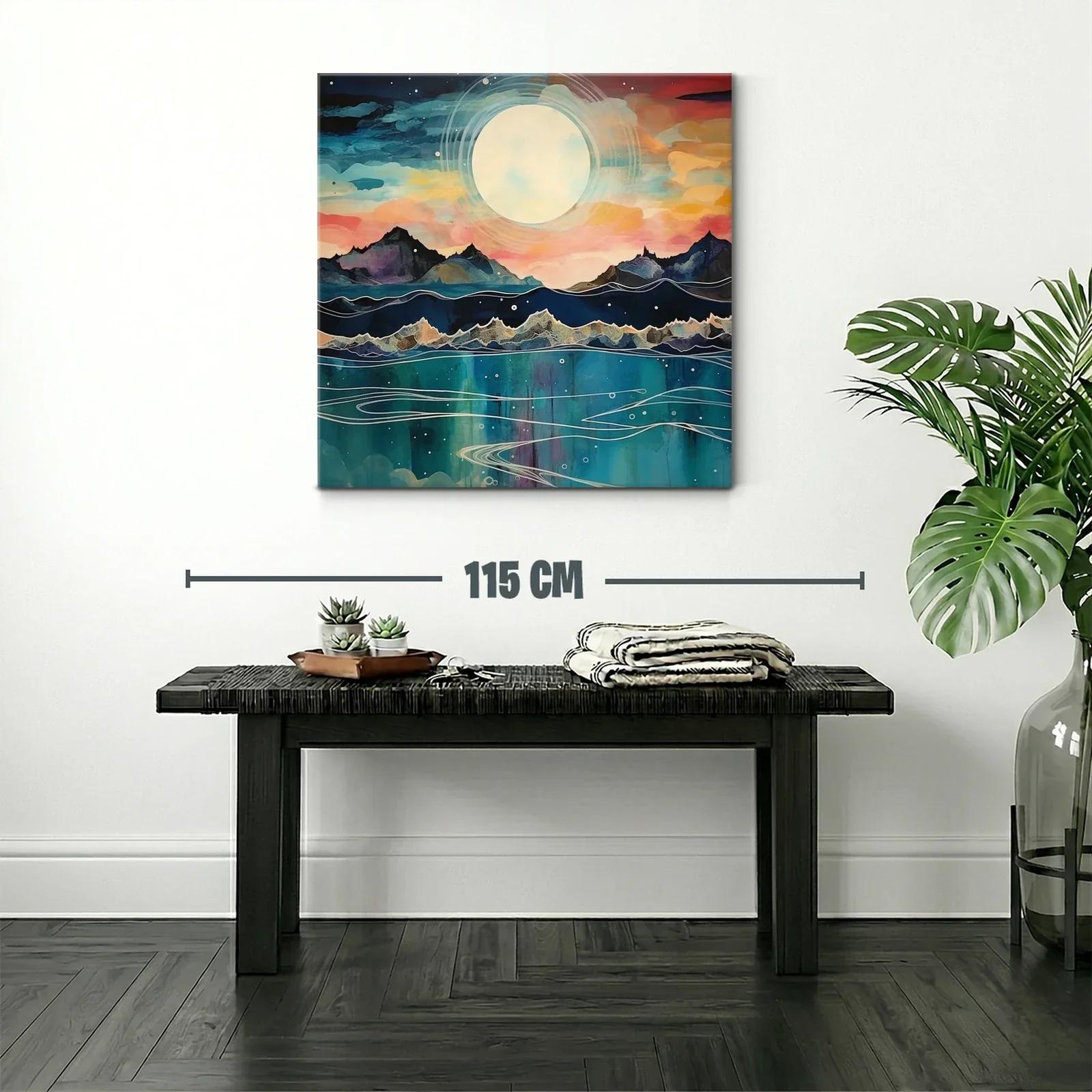 Paisaje nocturno con luna llena sobre montañas y mar — miniatura 2