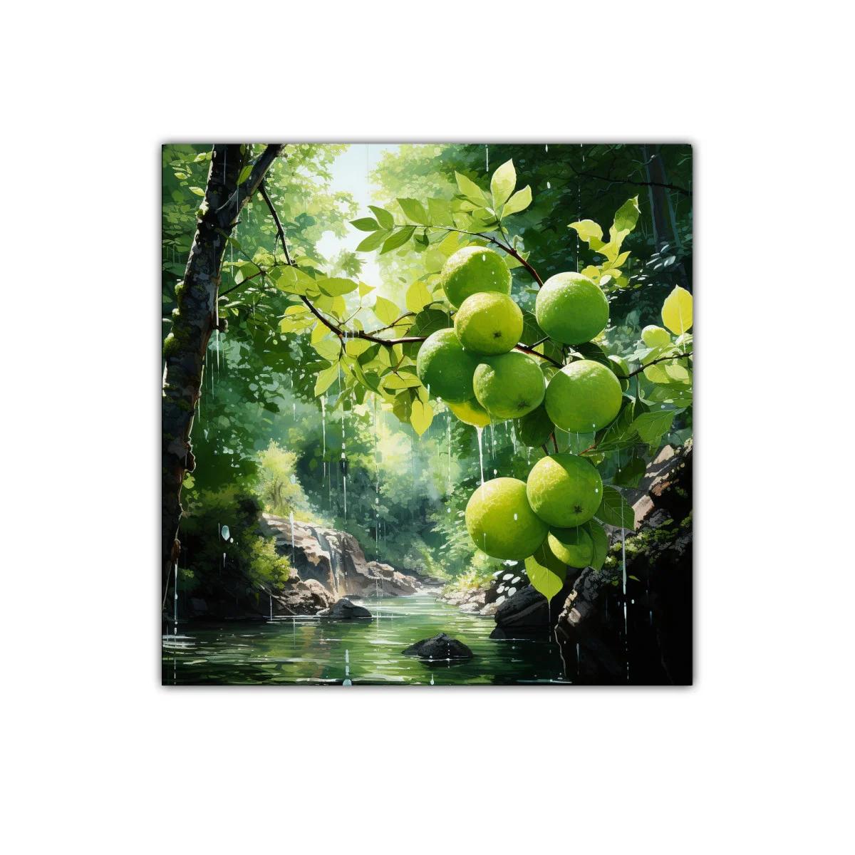 Cuadro naturaleza con manzanas verdes en paisaje luminoso — miniatura 1