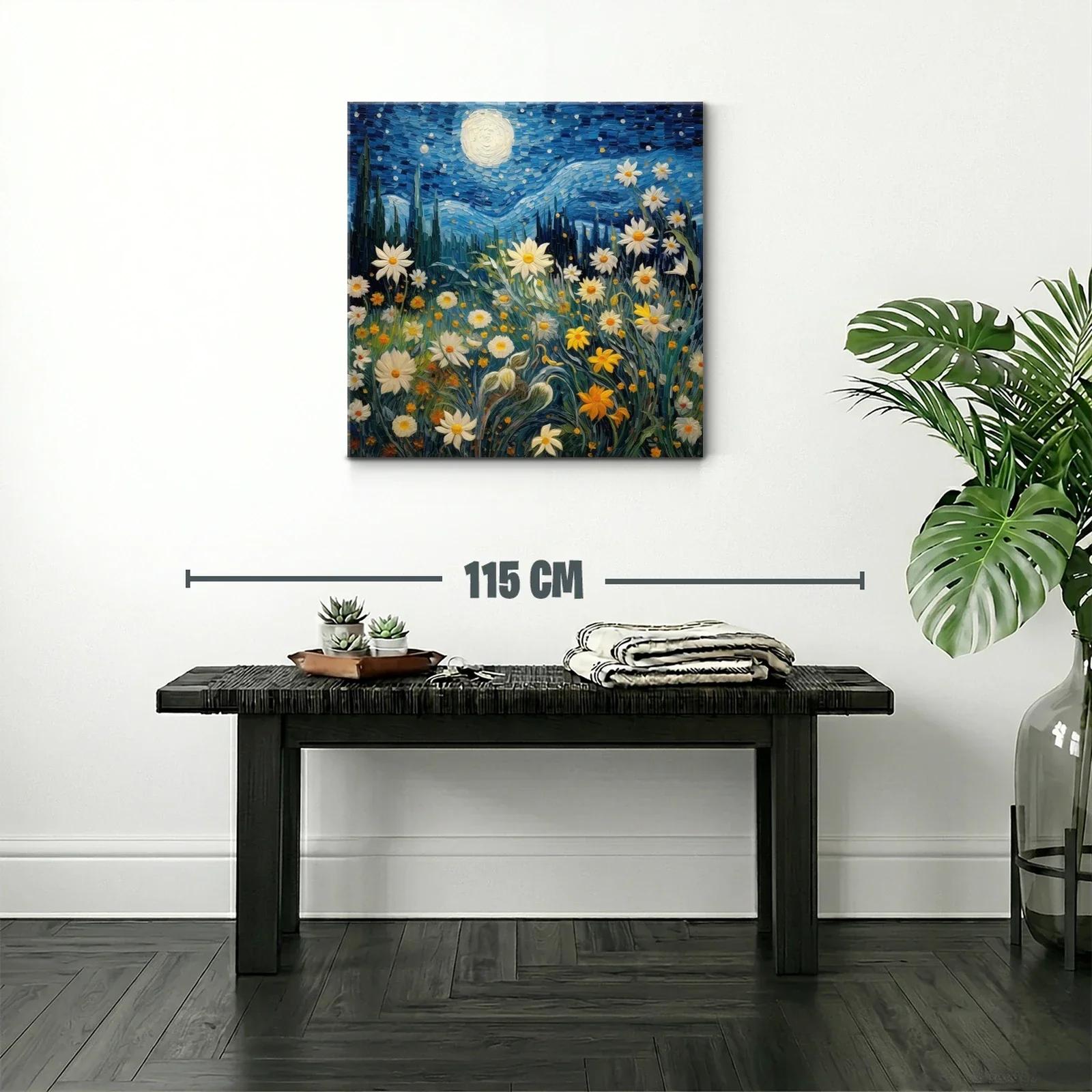 Jardín de flores bajo cielo estrellado y luna llena — miniatura 2