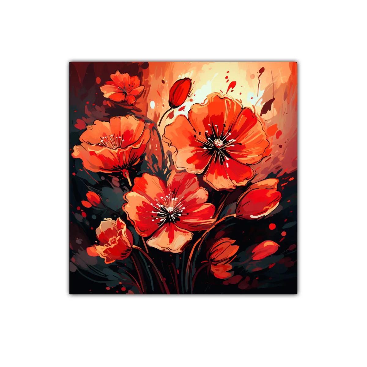 Cuadro decorativo con flores rojas vibrantes y contrastes intensos — imagen principal