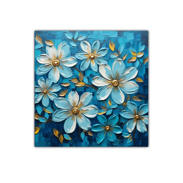 Flores en tonos azules con detalles dorados brillantes