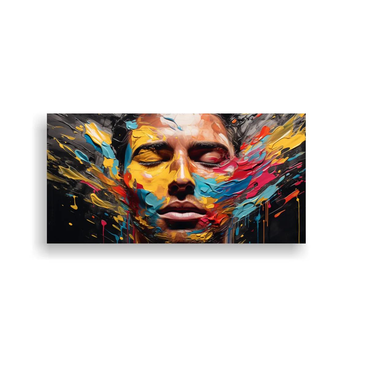 Cuadro rostro humano con ojos cerrados y salpicaduras de color