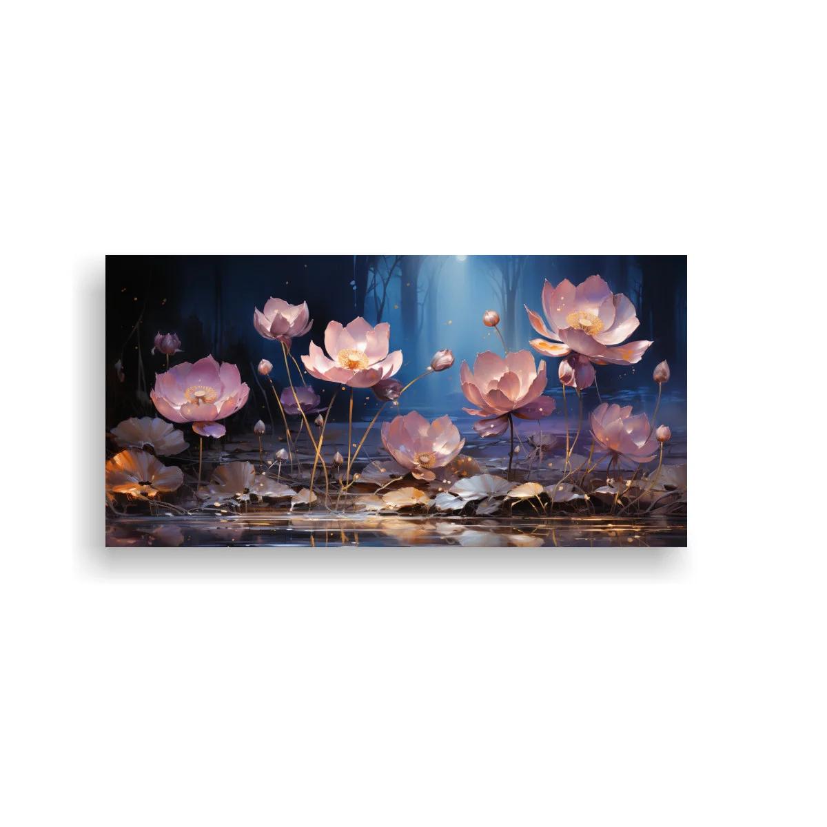 Cuadro nenúfares rosados con reflejos en estanque