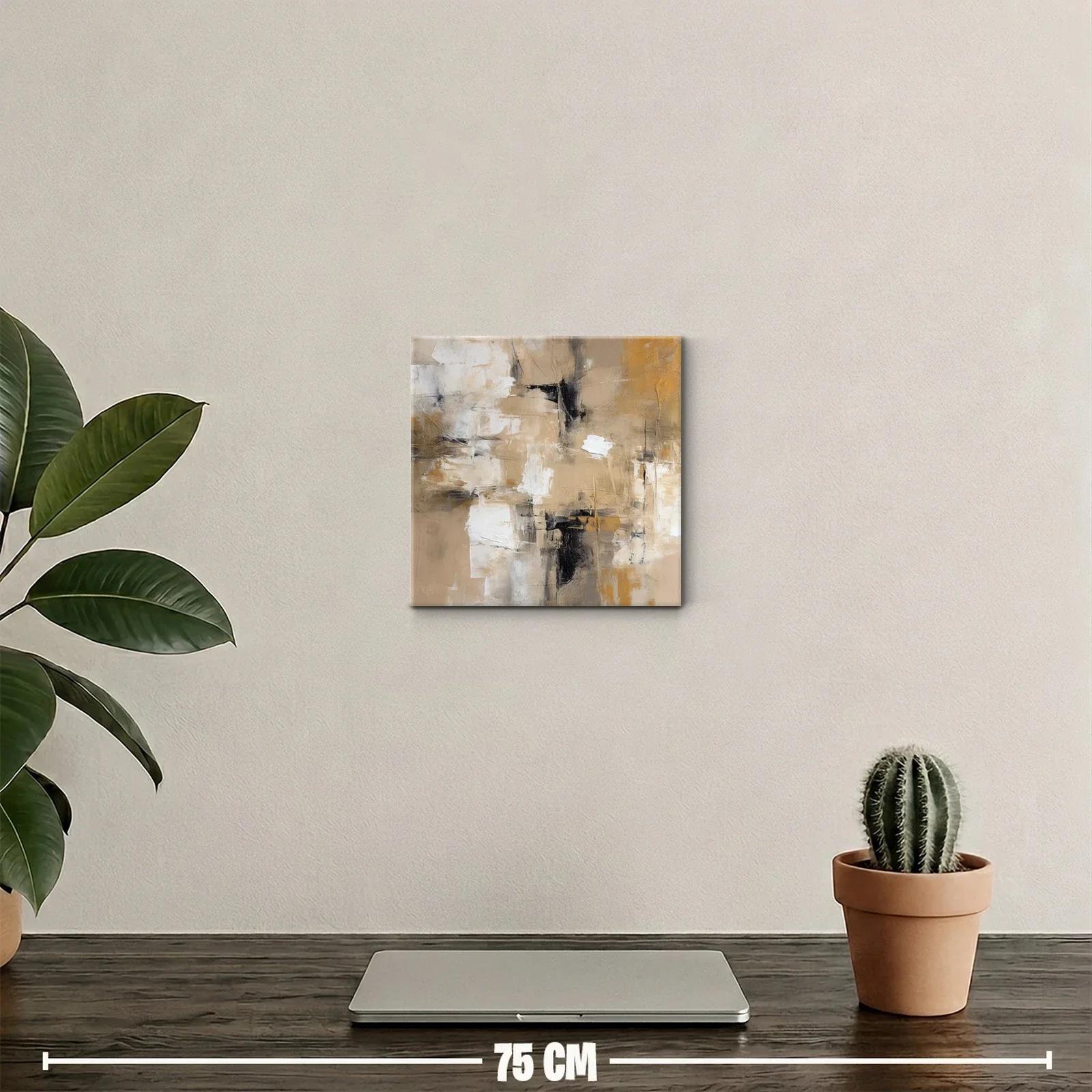 Cuadro abstracto en tonos beige y ocres con contraste negro — miniatura 2