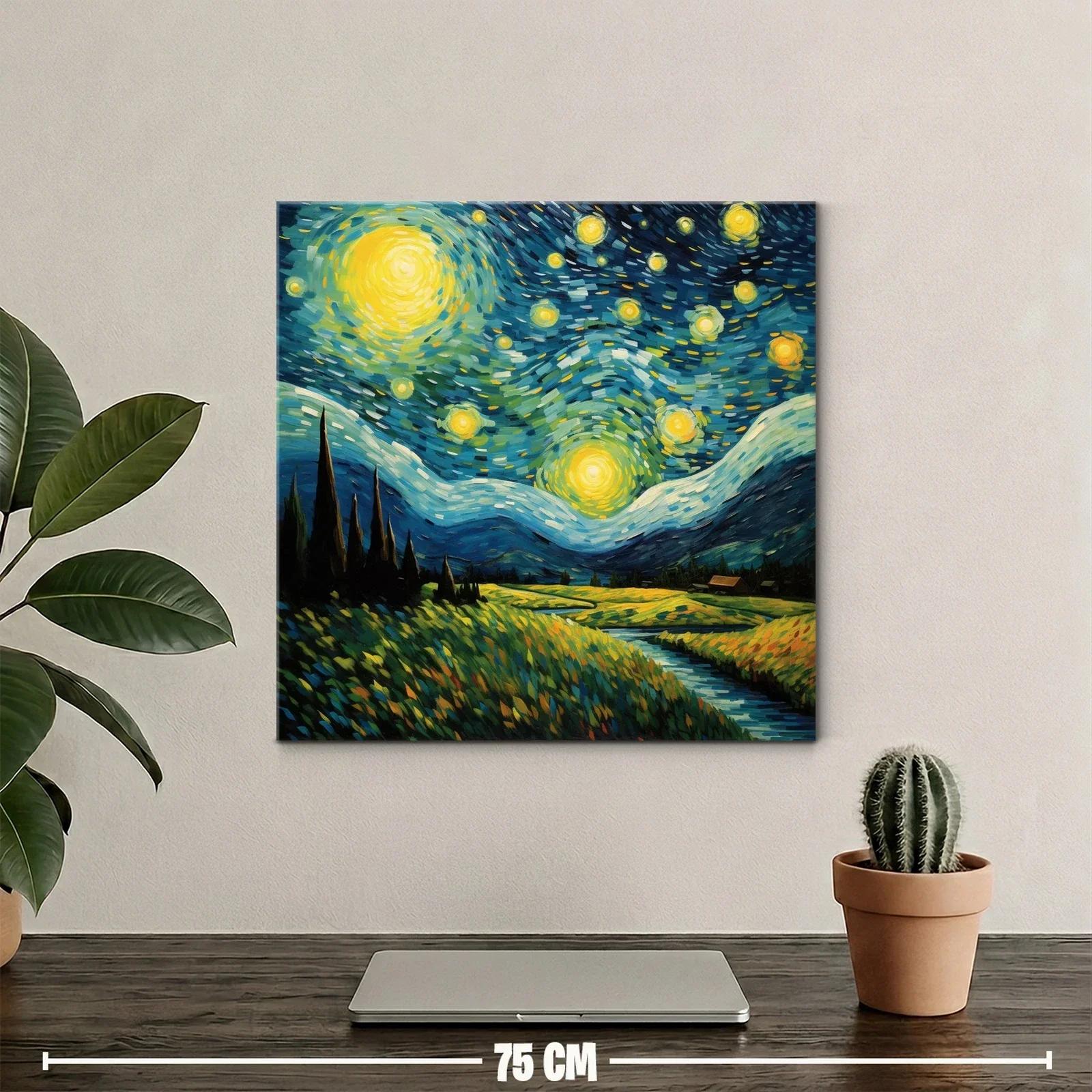 Paisaje nocturno vibrante con cielo estrellado y campo iluminado — miniatura 2