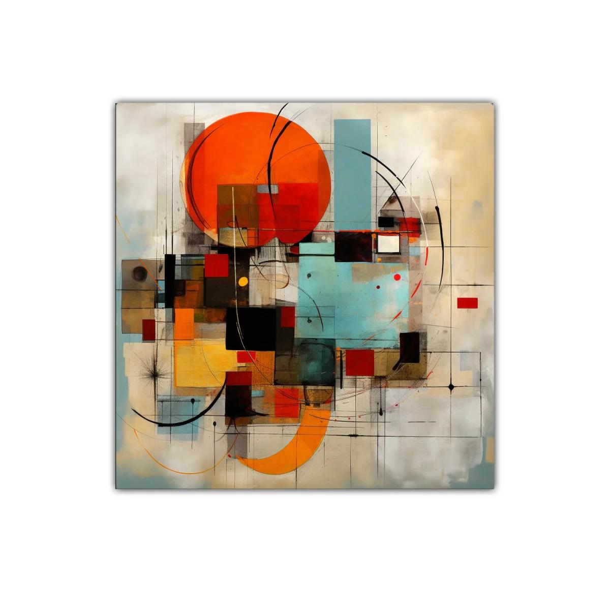 Composición geométrica con vivos tonos naranjas y azules — imagen principal