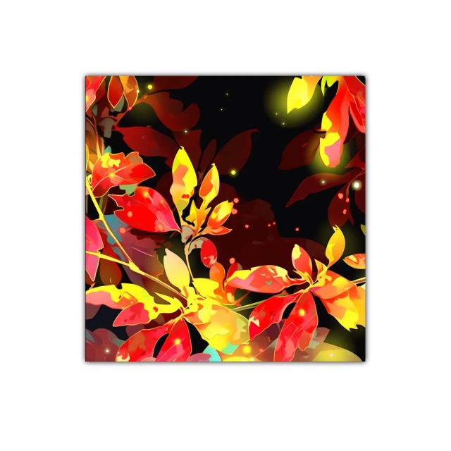 Cuadro decorativo de hojas vibrantes en tonos cálidos