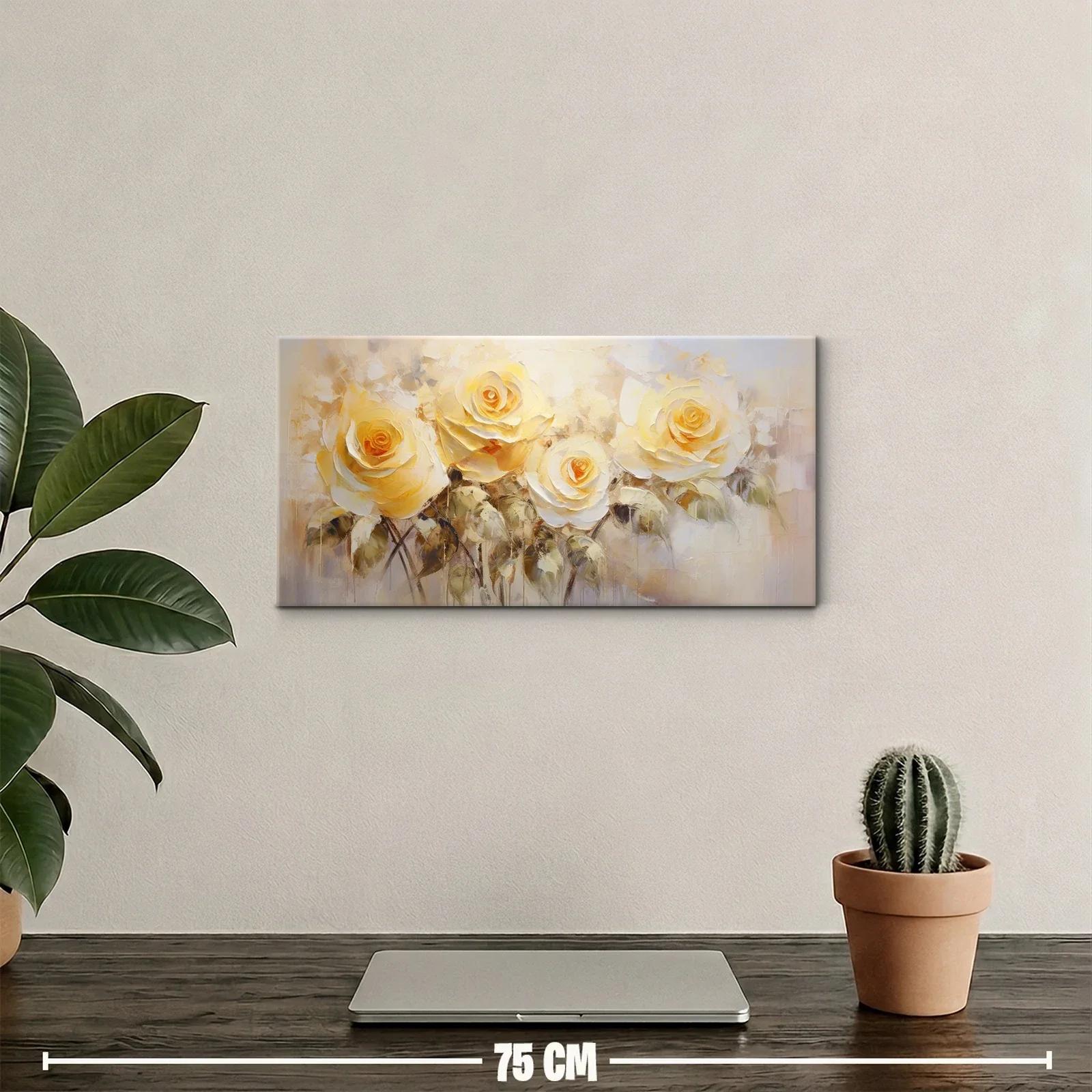 Cuadro ramo de rosas amarillas con tonos crema y dorados — miniatura 2