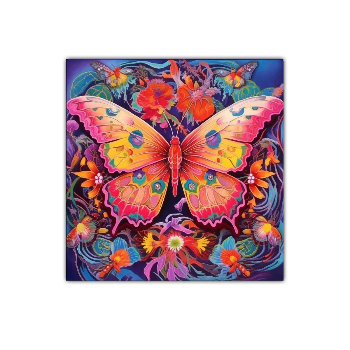 Mariposa multicolor rodeada de flores vibrantes y naturaleza — imagen principal