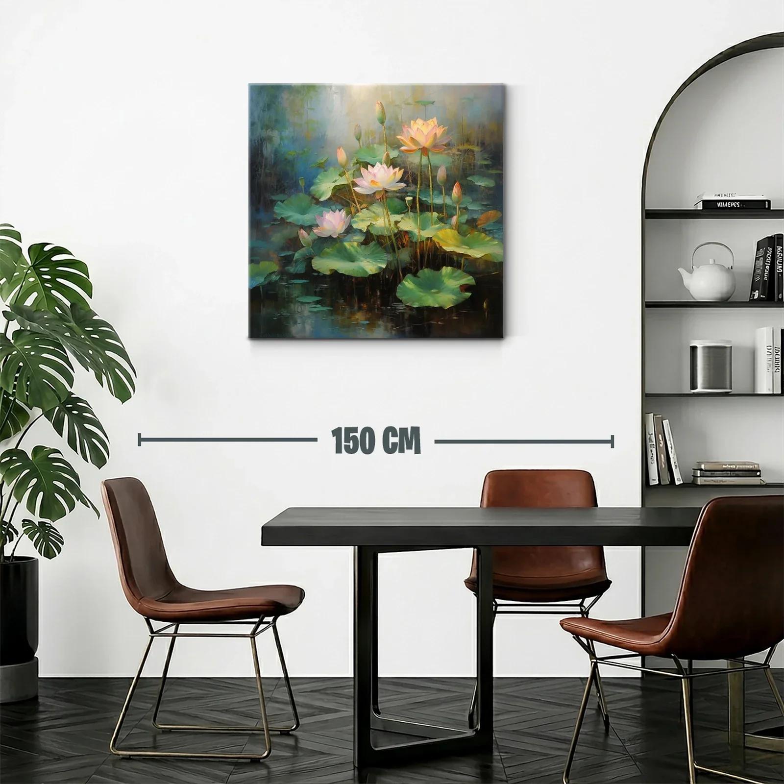Cuadro con delicadas flores de loto y hojas verdes — miniatura 2