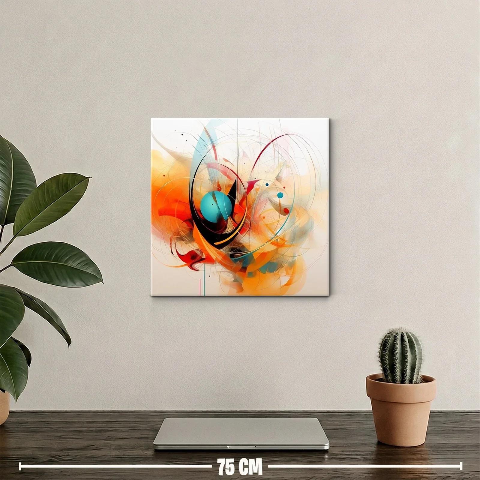 Cuadro abstracto en tonos cálidos y azules vibrantes — miniatura 2