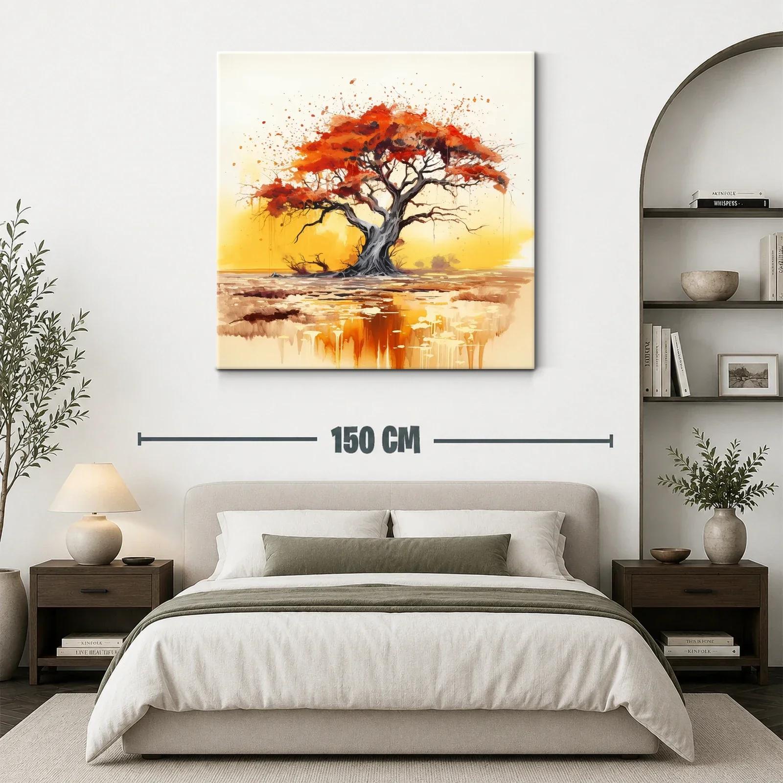 Árbol con follaje rojizo en paisaje cálido y sereno — miniatura 3