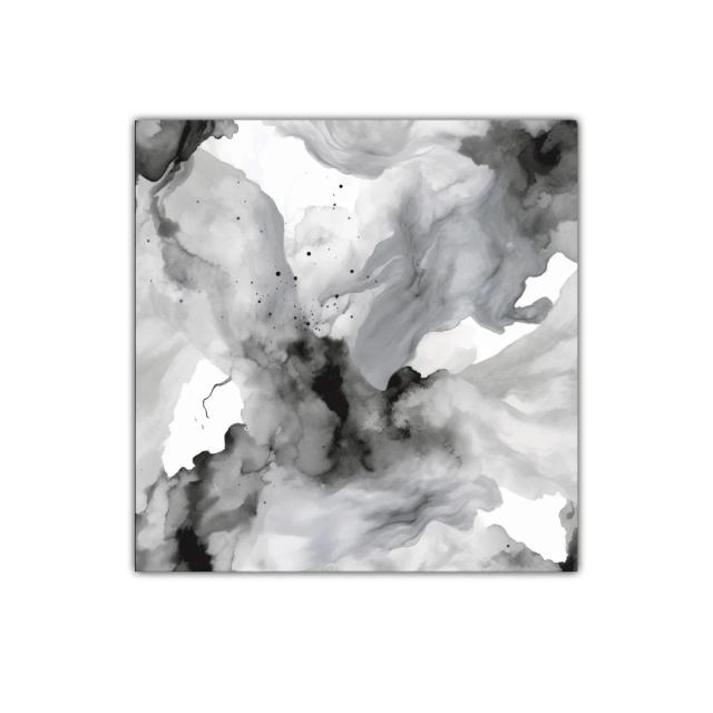 Cuadro abstracto en escala de grises con formas fluidas