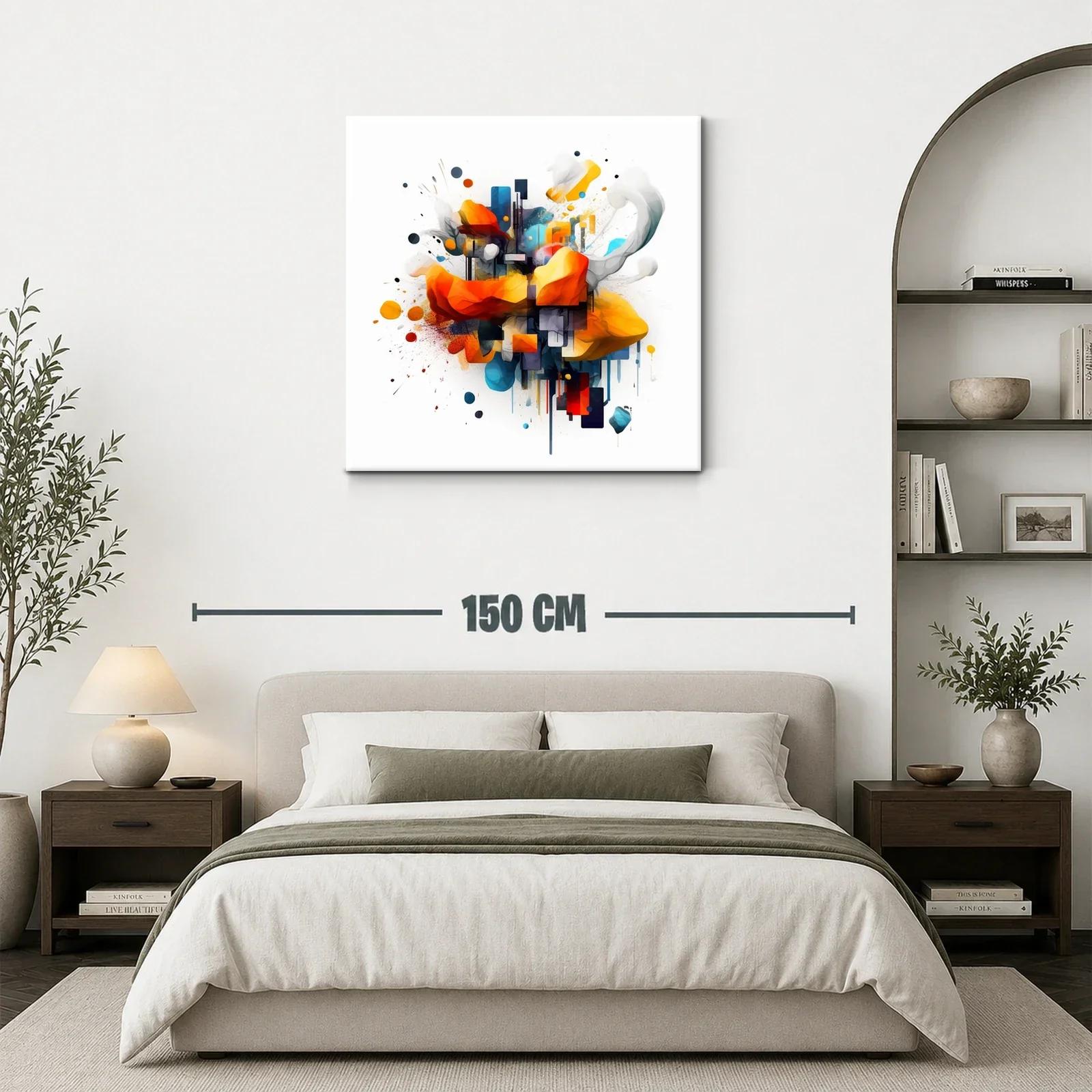 Cuadro abstracto con formas vibrantes en tonos cálidos y fríos — miniatura 3