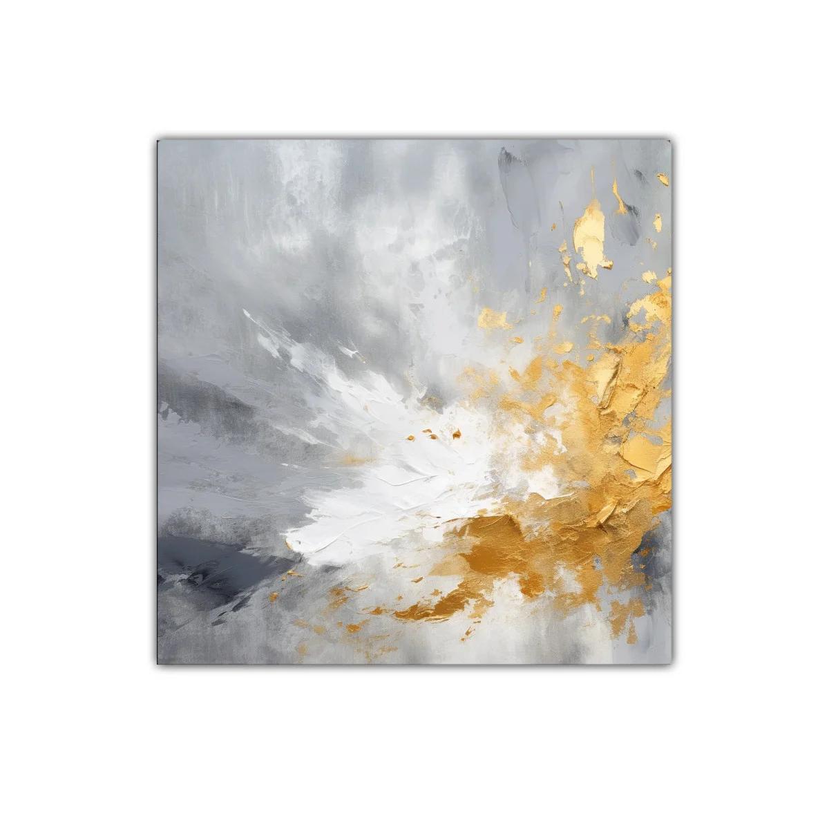 Cuadro abstracto con tonos dorados y grises modernos — miniatura 1