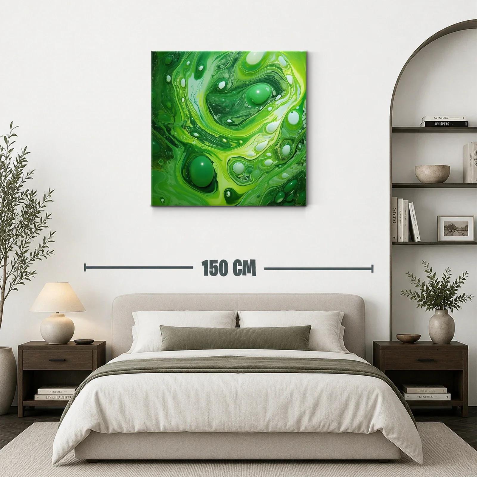 Cuadro abstracto con tonos verdes y formas fluidas — miniatura 3
