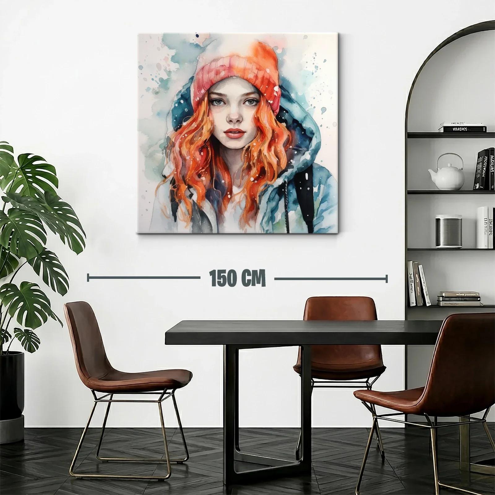 Retrato femenino con gorro y chaqueta en tonos fríos y cálidos — miniatura 2