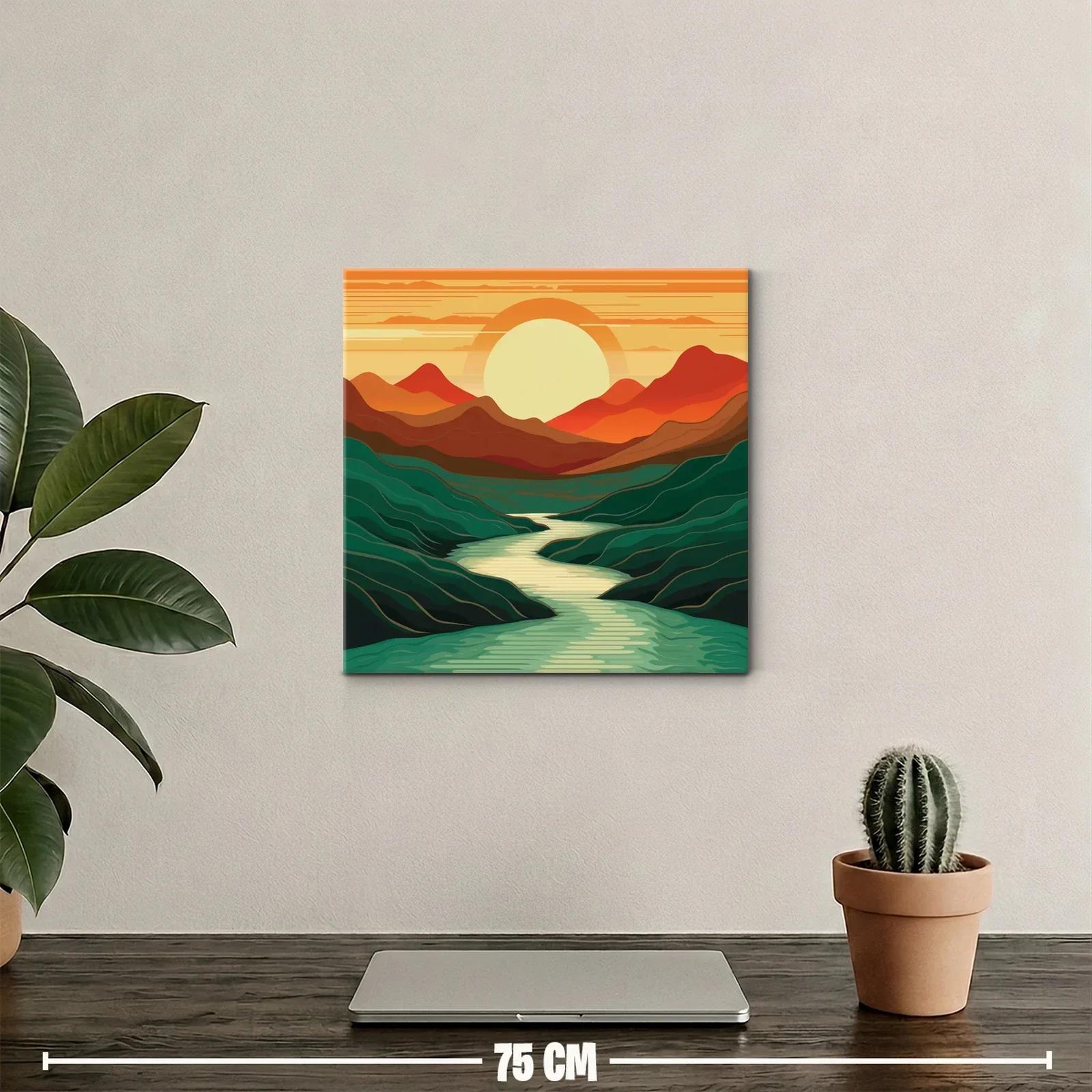 Paisaje con río serpenteante y sol poniente cálido — miniatura 2