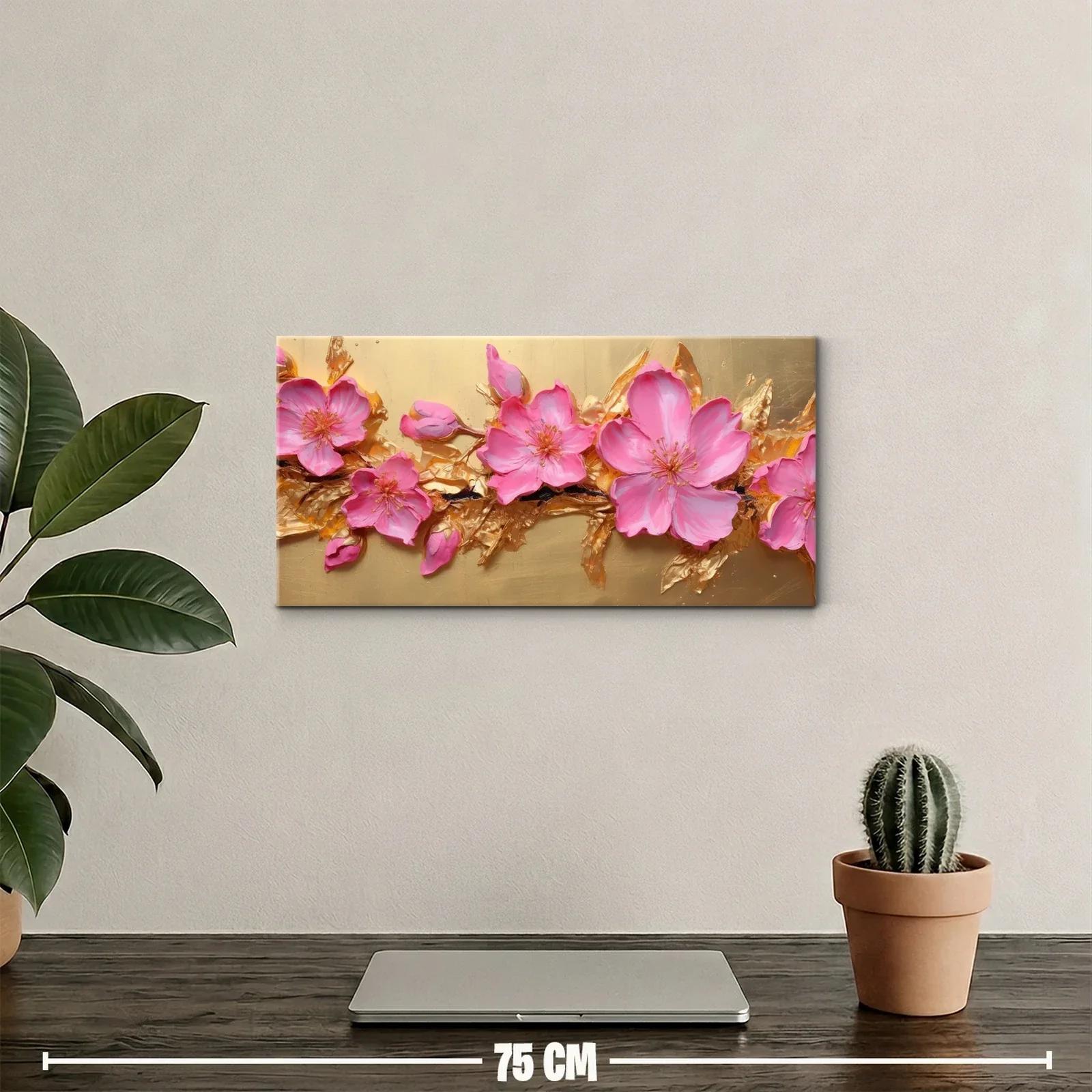 Cuadro flores de cerezo rosadas con hojas doradas — miniatura 2