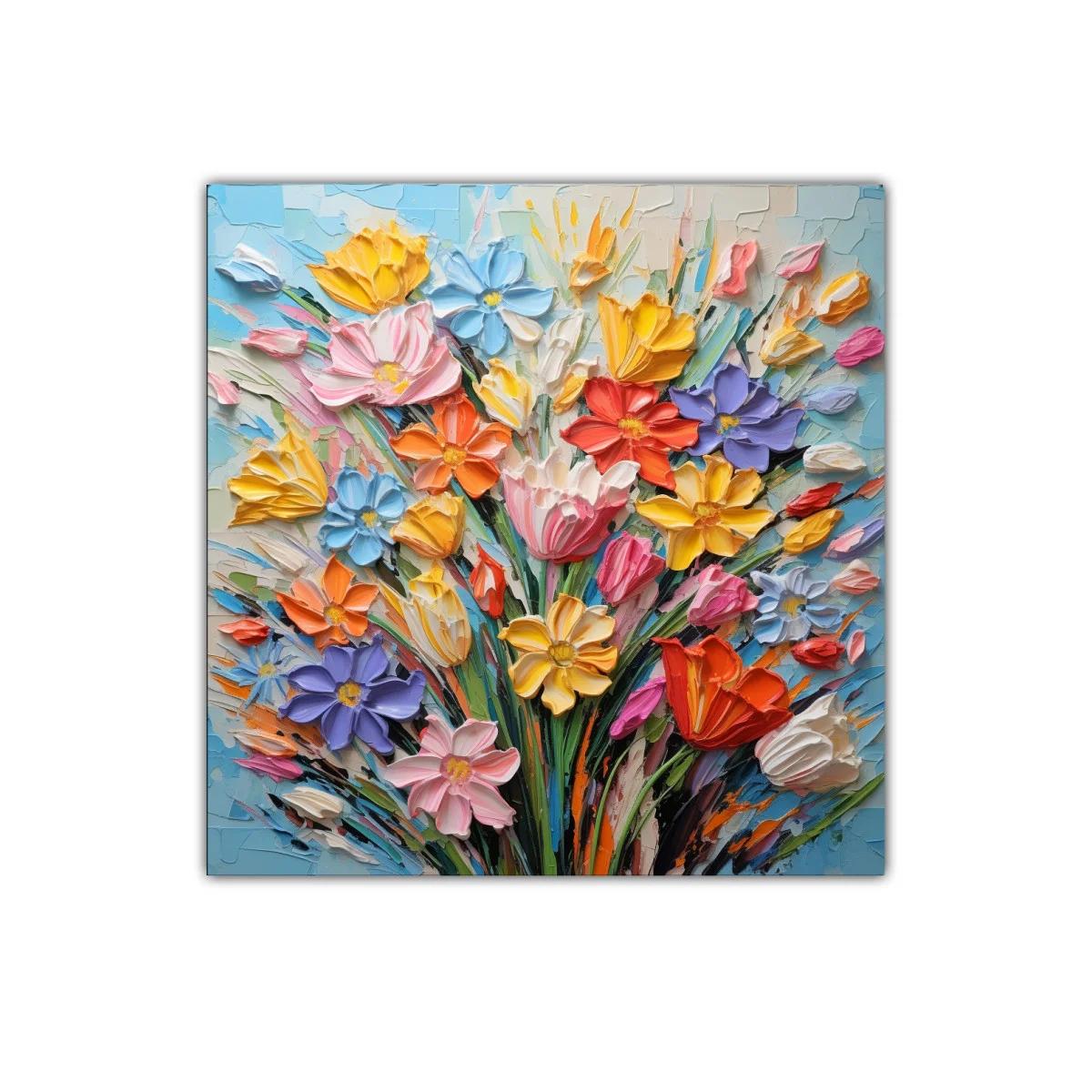 Cuadro decorativo con ramo floral en colores vivos y alegres