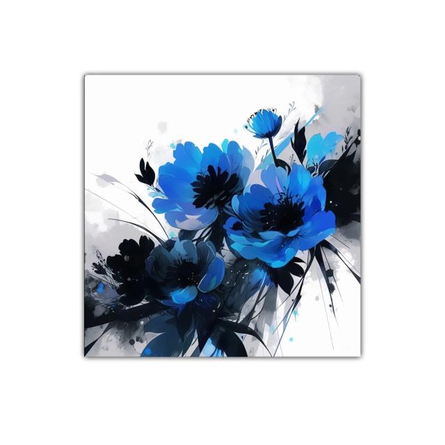 Cuadro decorativo con flores en tonos azules vibrantes
