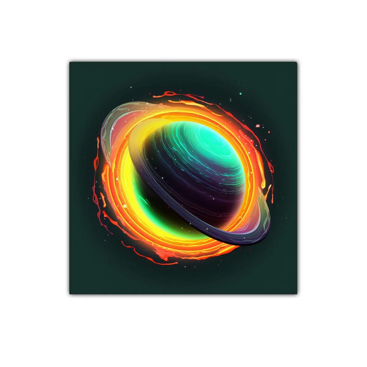 Planeta con anillos luminosos en explosion de color — imagen principal