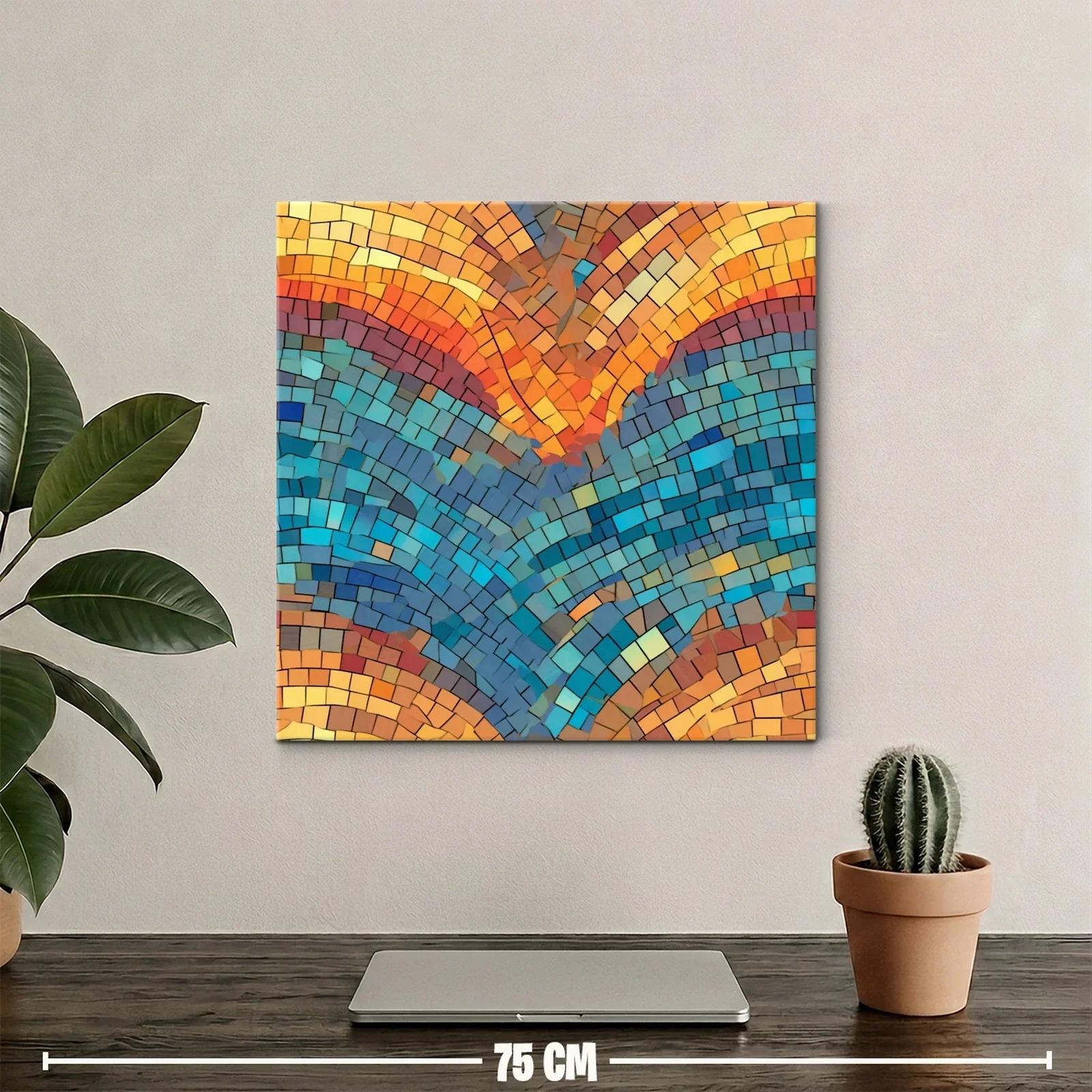 Cuadro mosaico con tonos cálidos y azules vibrantes — miniatura 2