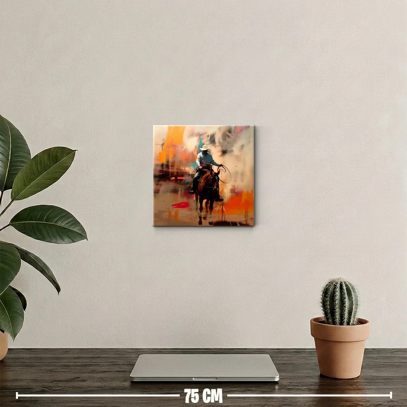 Cuadro de vaquero montando caballo con tonos cálidos y vibrantes — miniatura 2