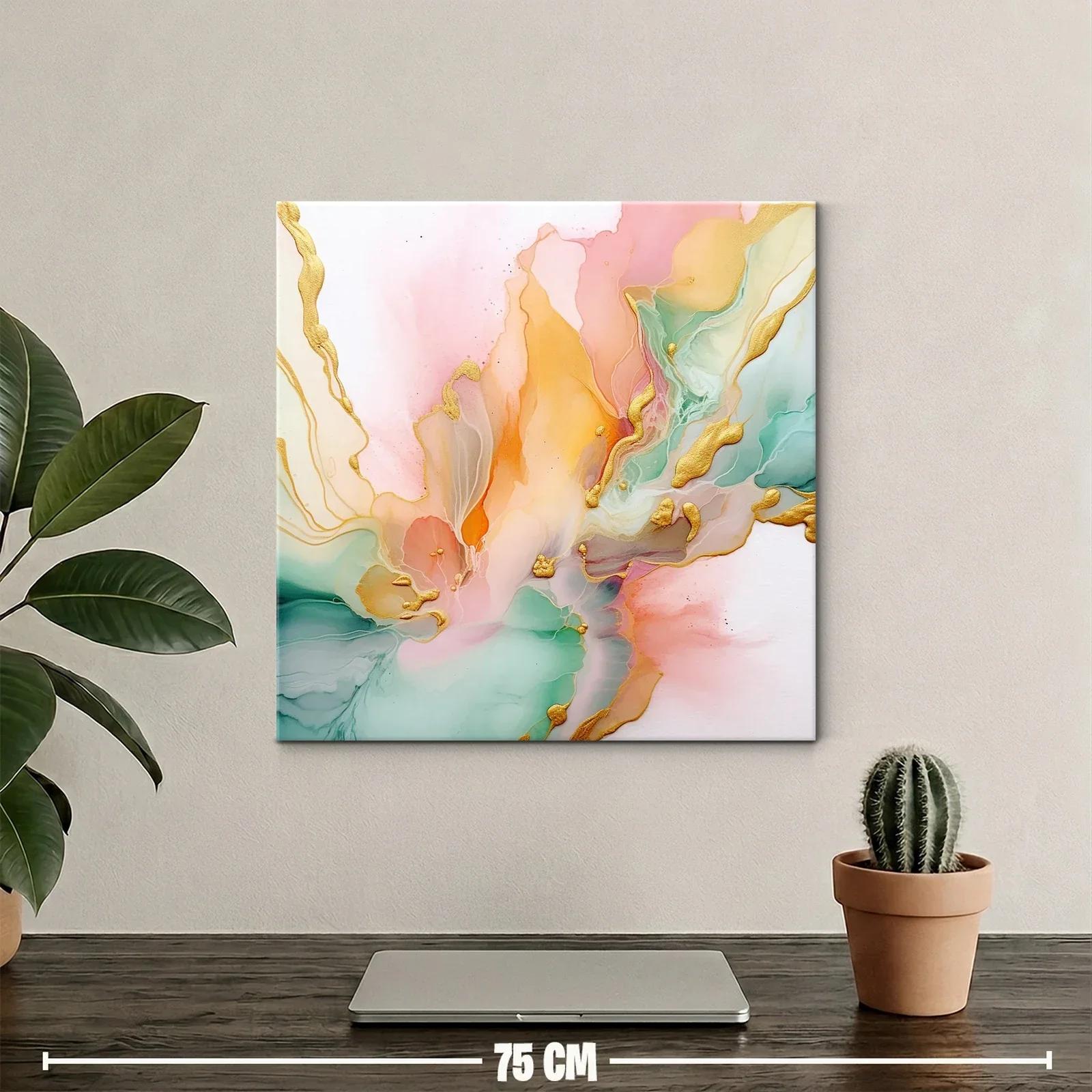 Cuadro abstracto con tonos pastel y detalles dorados — miniatura 2