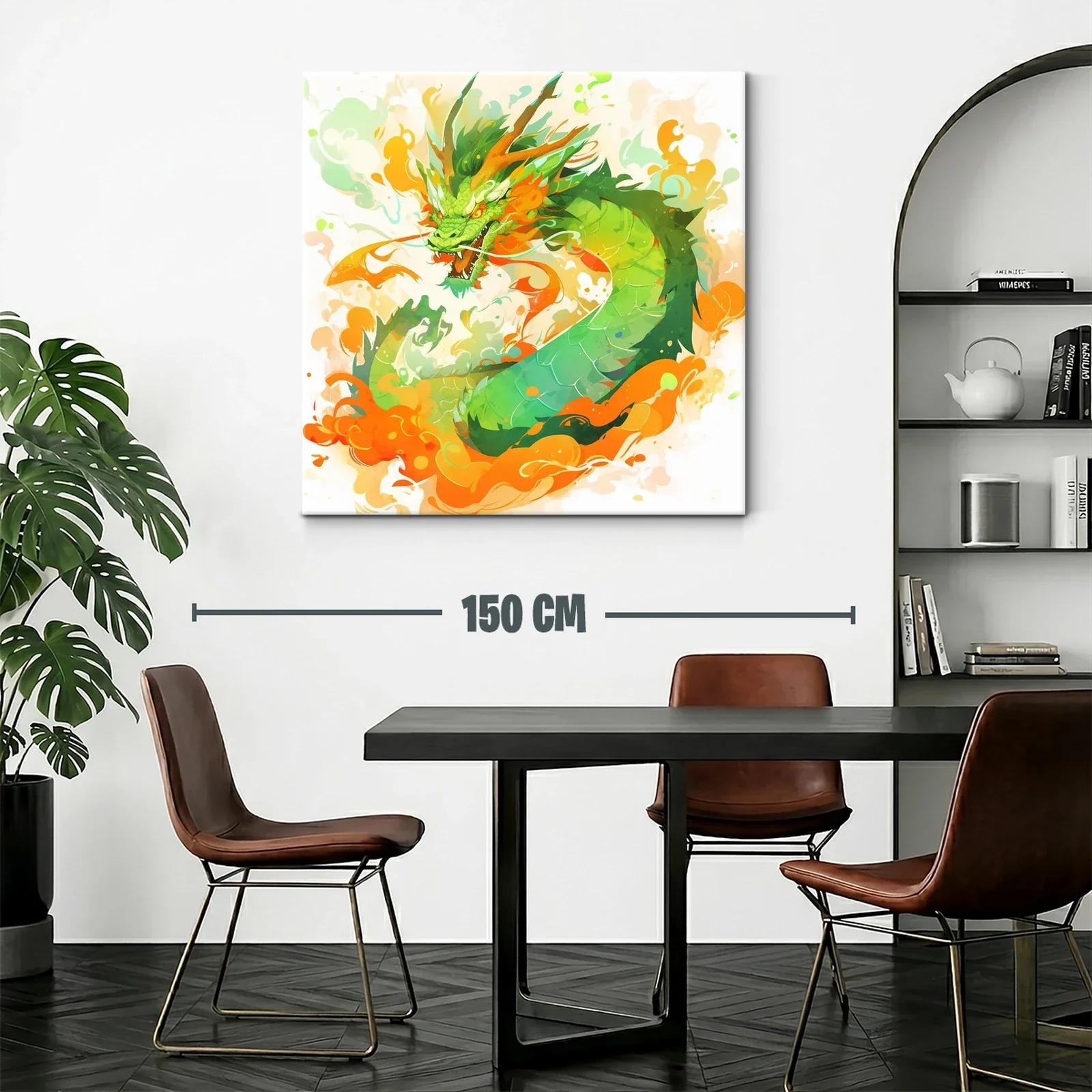 Dragón verde y naranja lleno de energía y movimiento — miniatura 2