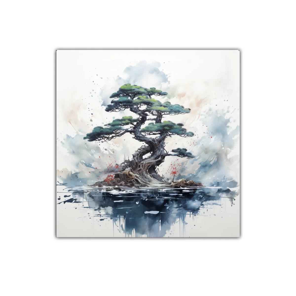 Árbol bonsái en atmósfera acuática y serena