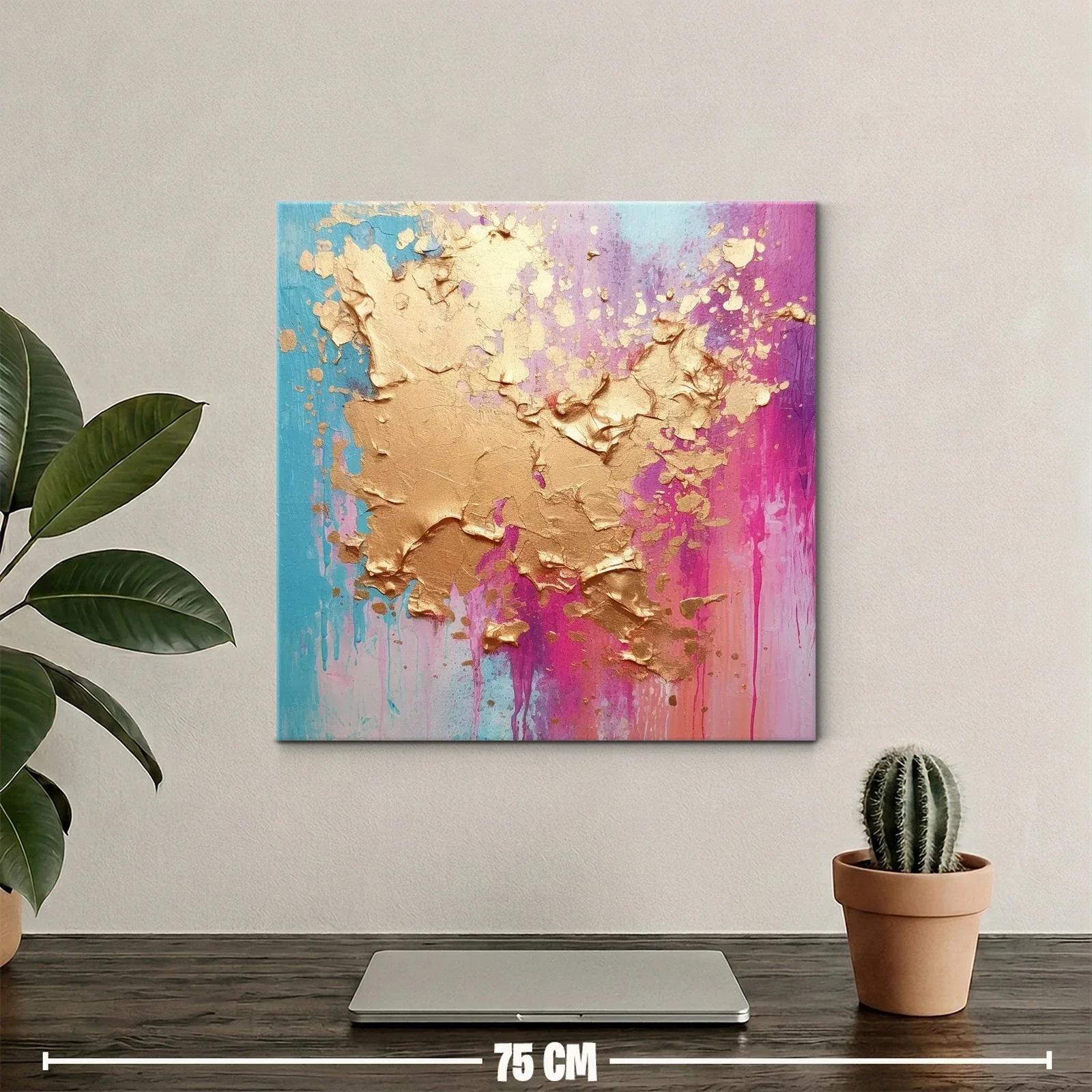 Cuadro abstracto con texturas doradas y tonos vibrantes — miniatura 2