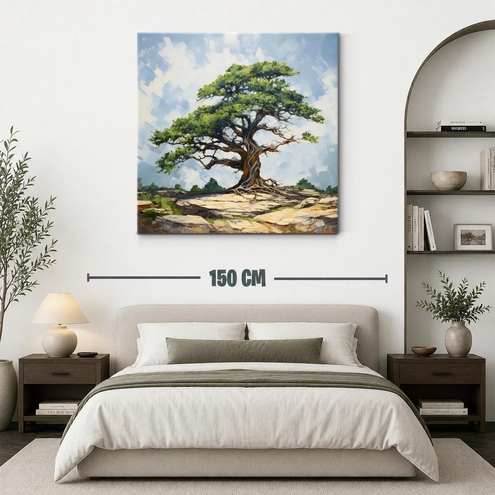 Árbol solitario sobre rocas en paisaje sereno — miniatura 3
