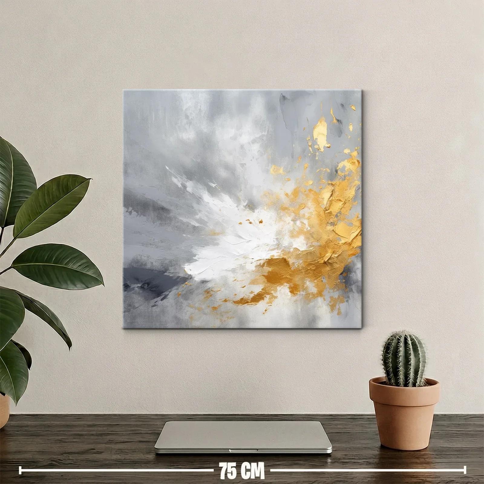 Cuadro abstracto con tonos dorados y grises modernos — miniatura 2