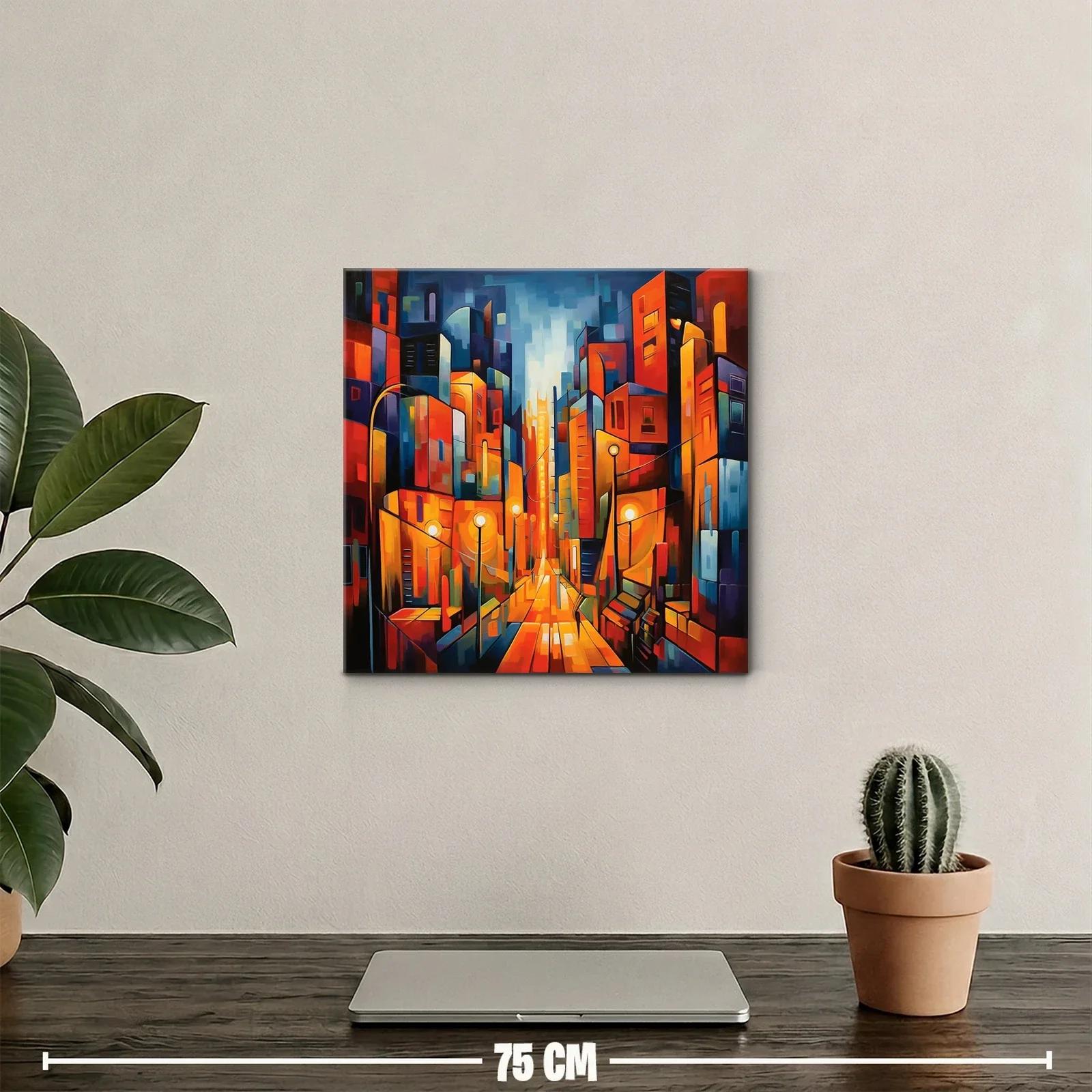 Cuadro vibrante de ciudad iluminada al atardecer — miniatura 2