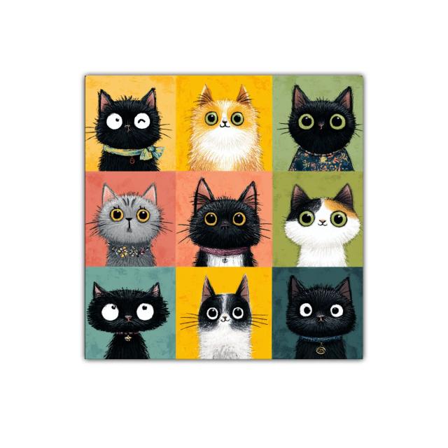 Cuadro decorativo con ilustración de gatos coloridos y divertidos