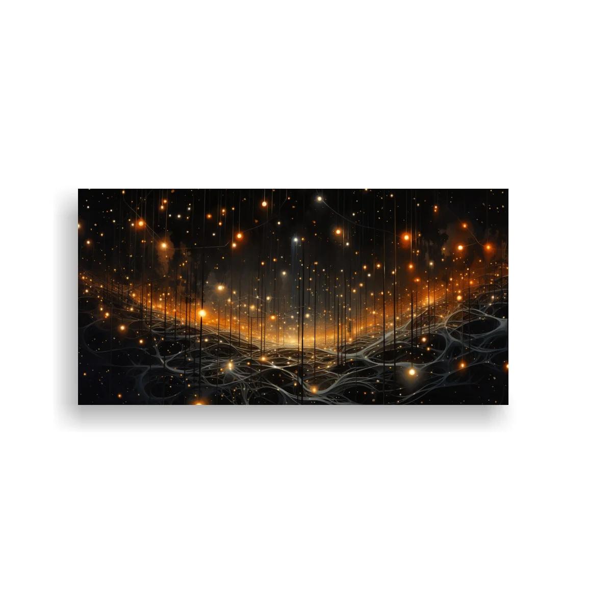 Cuadro red de luces doradas con banda luminosa panorámica — imagen principal