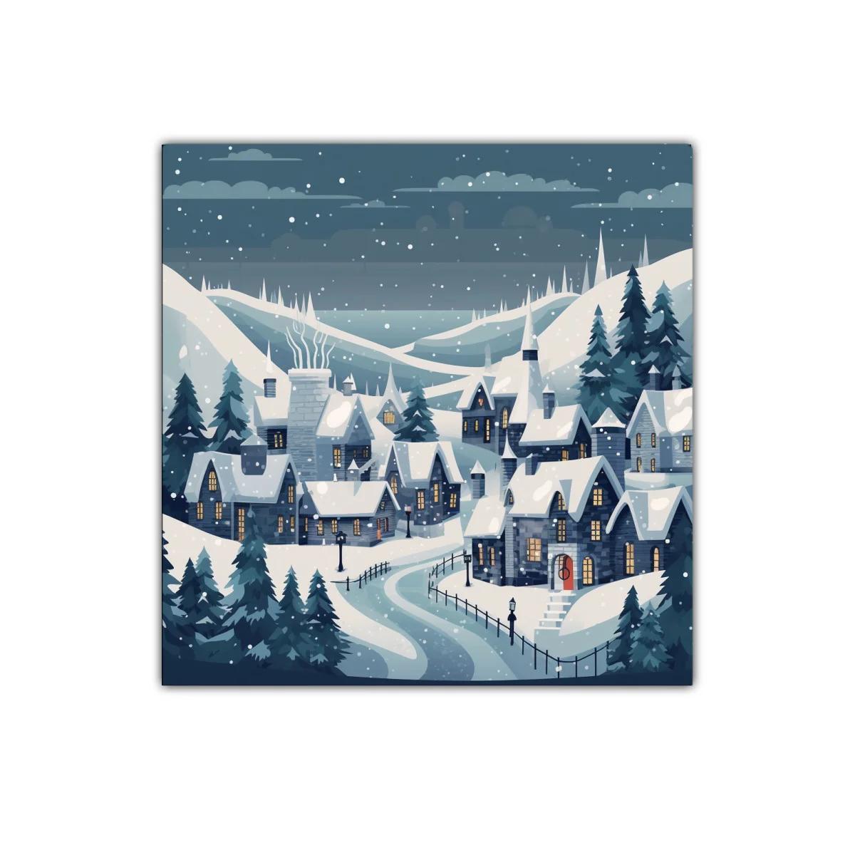 Paisaje invernal con pueblo nevado bajo un cielo estrellado — miniatura 1