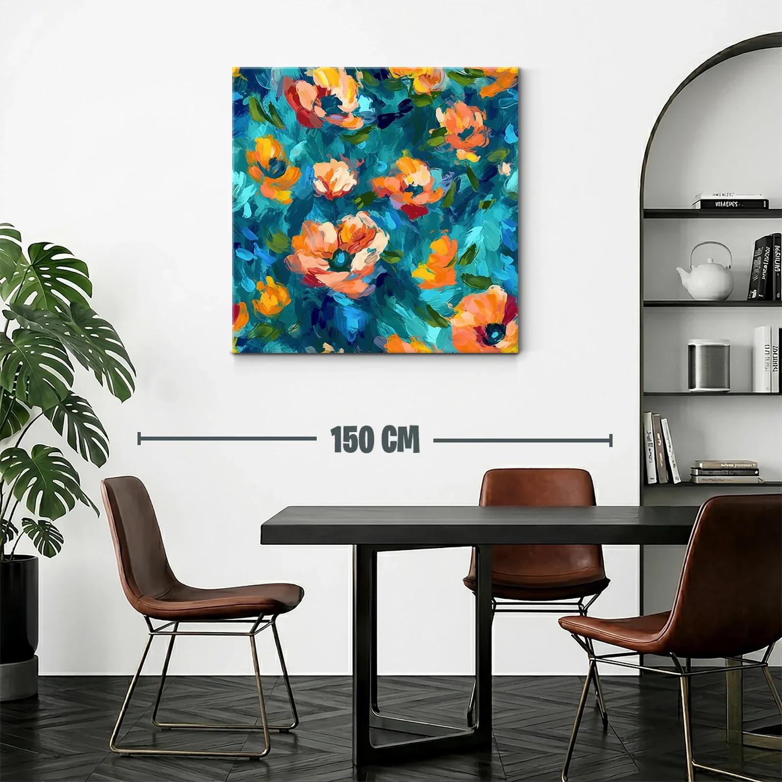 Cuadro con flores vibrantes en tonos azules y naranjas — miniatura 2