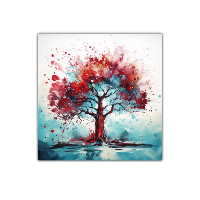 Árbol vibrante con destellos rojos y azules intensos